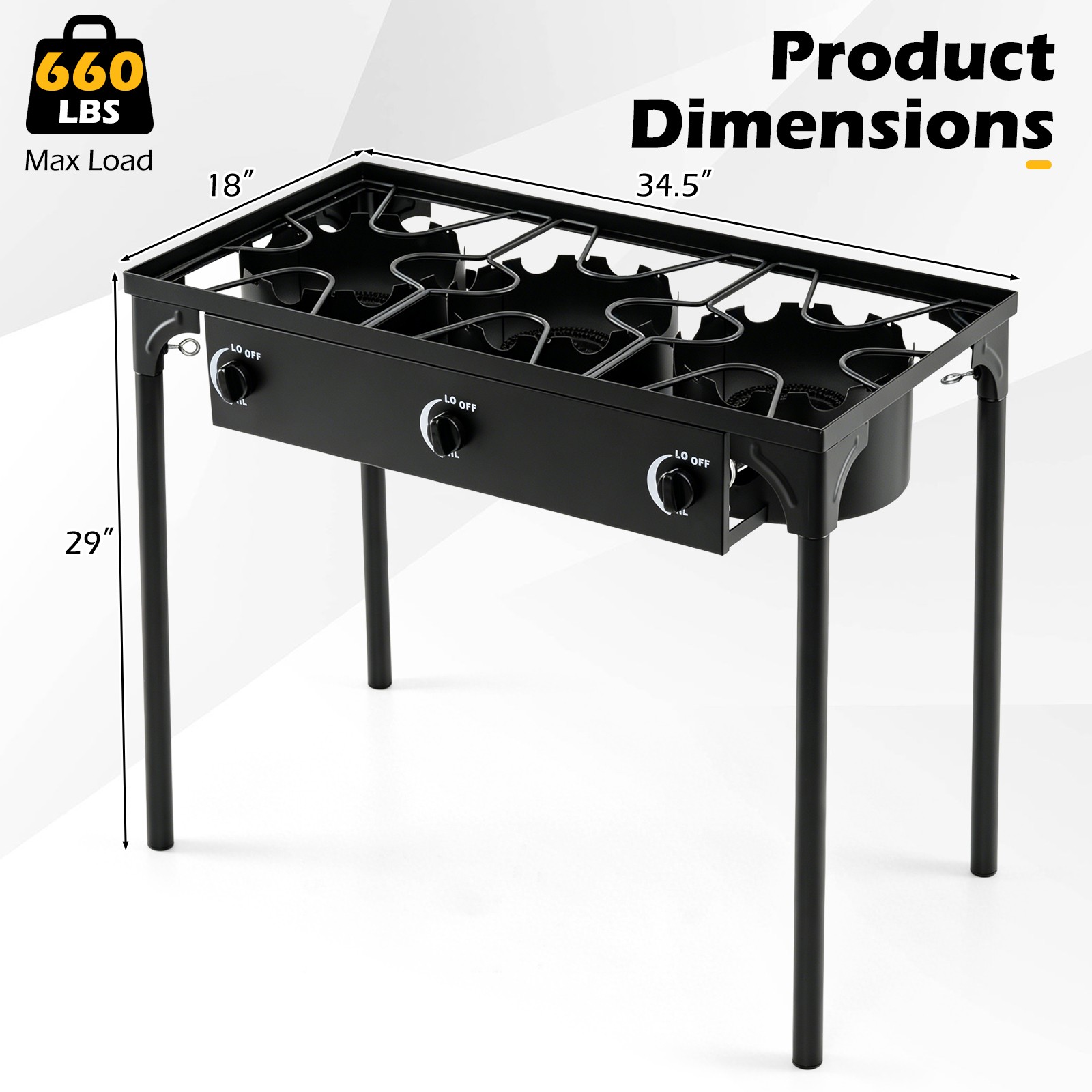 3 Burner Outdoor Propane Gas Stove w/Adjustable Regulator & Hose, 240000 BTU