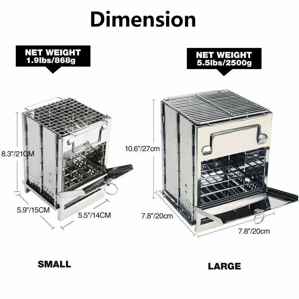 Portable Stainless Steel Camping Wood Alcohol Burning Stove Outdoor Picnic BBQ