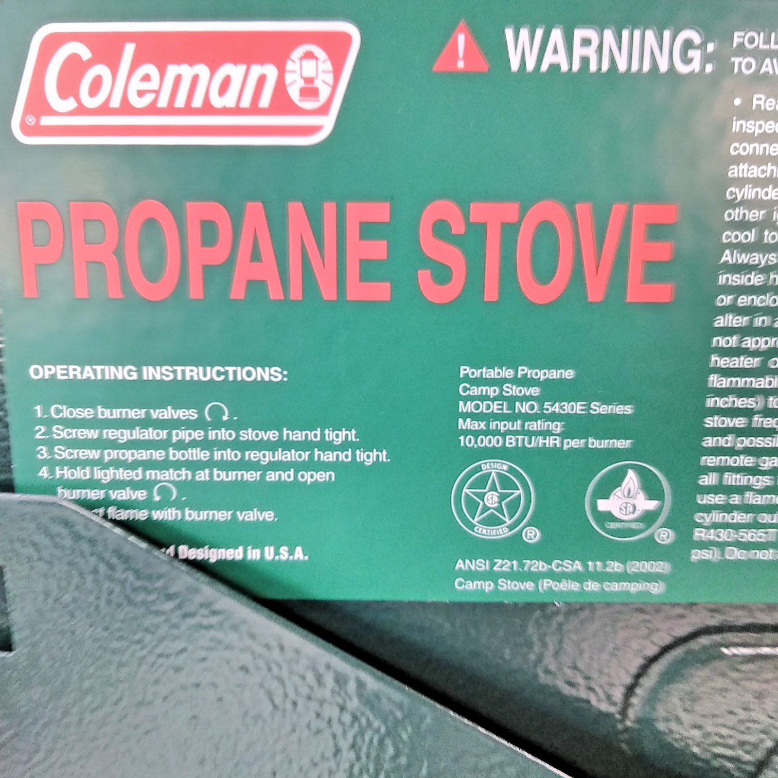 Coleman Two Burner Propane Camping Stove MODEL 5430E 10,000 BTU / Burner