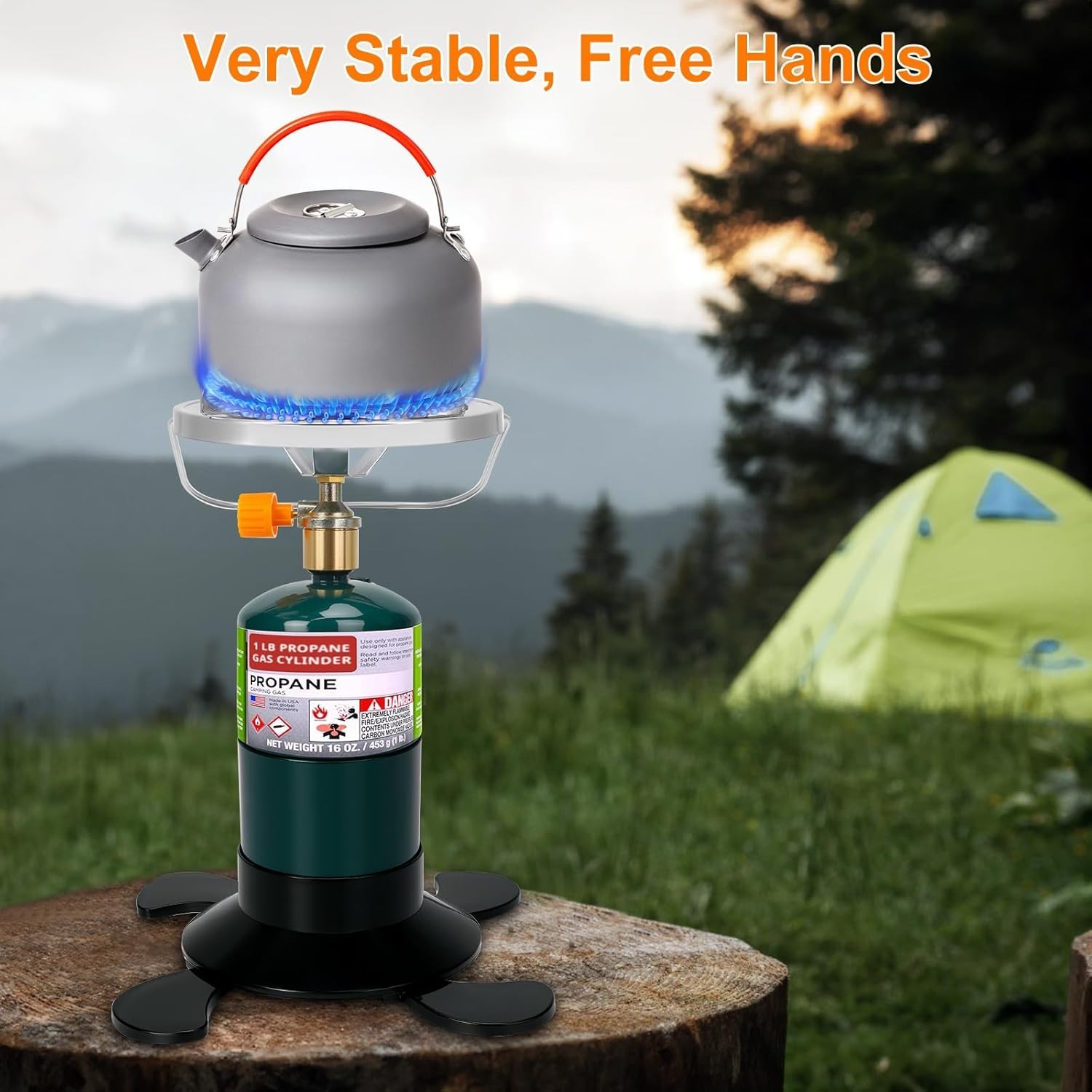Camping Stove Propane Burner Portable Camp Stove W/ Foldable Gas Tank Base