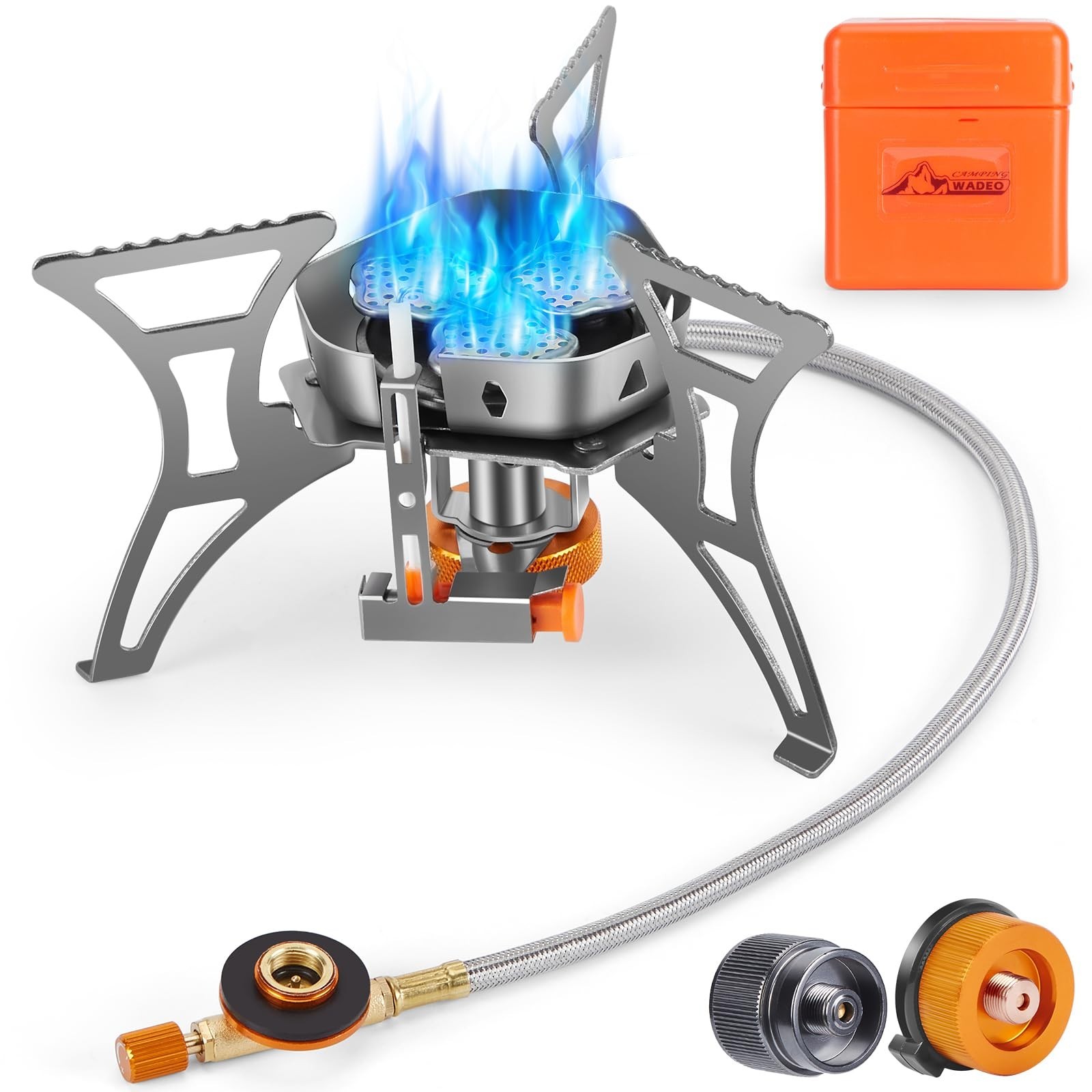 6800W Windproof Camping Stove with Piezo Ignition and Fuel Canister Adapters