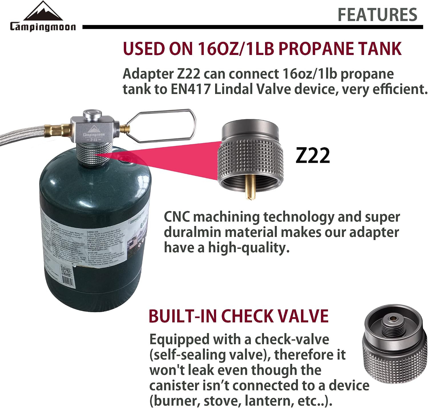 CAMPINGMOON Propane to Butane Camping Stove Adapter with Hose Valve Convert 16Oz