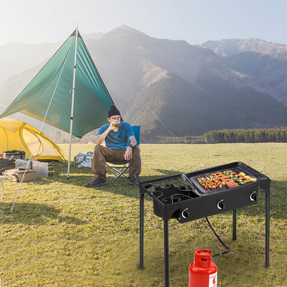 Portable Propane 225,000-BTU 3 Burner Gas Cooker Outdoor Camping Stove Grill