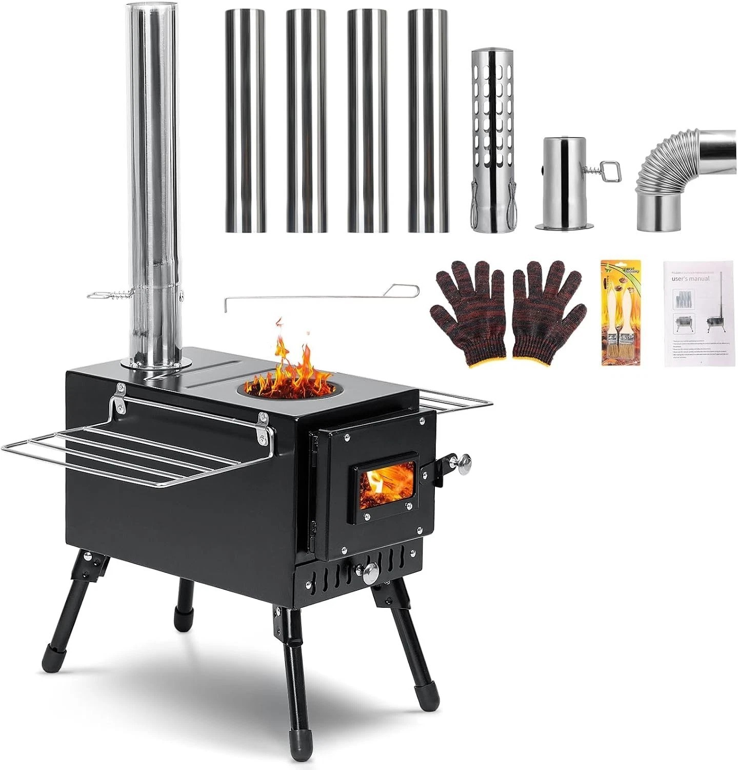 Wood Stove, Hot Tent Stove with 7-Section Stainless Steel Chimney, HeatContro…