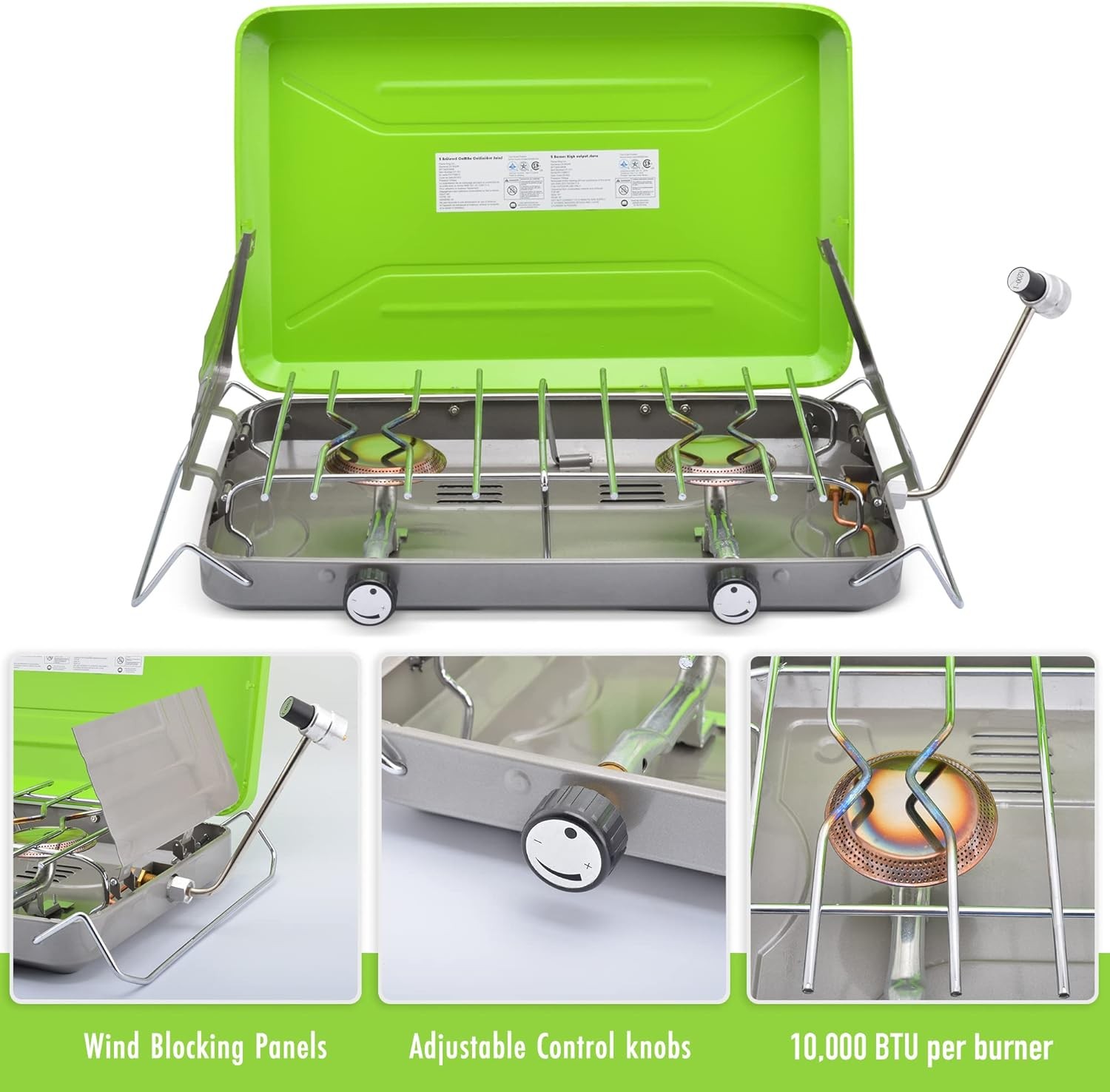 Triton 2-Burner Propane Camping Stove, Portable Camping with Adjustable Burners