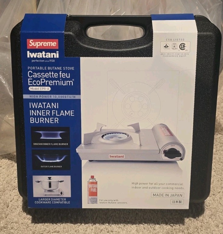 SUPREME®/IWATANI Portable Butane Stove SS25 Silver Made in Japan Hiking Outdoors
