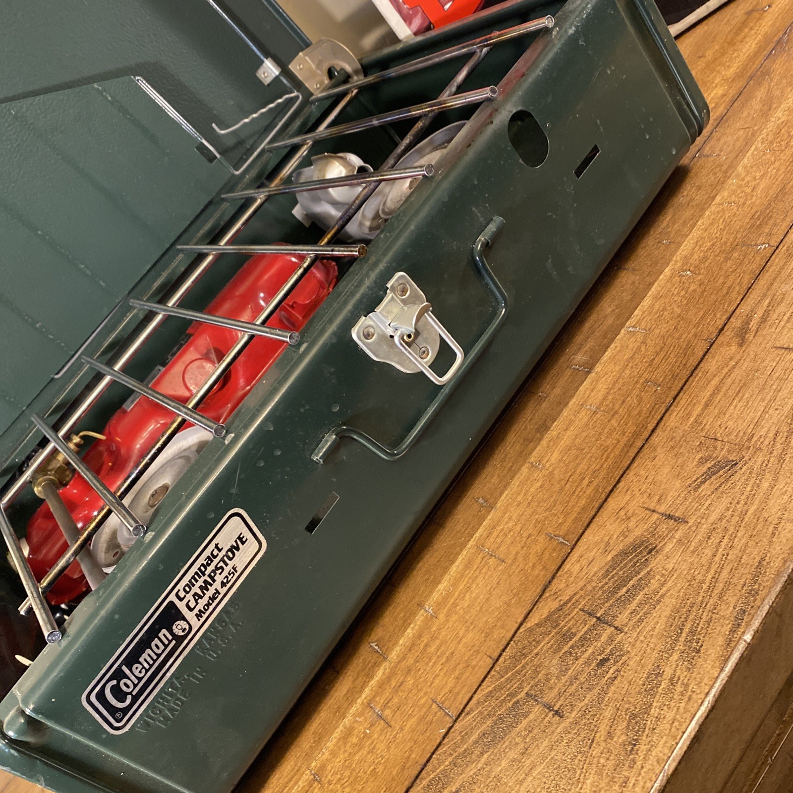 Coleman 425 Dual Fuel Camp Stove 2 Burner Camping Hunting Green Vintage