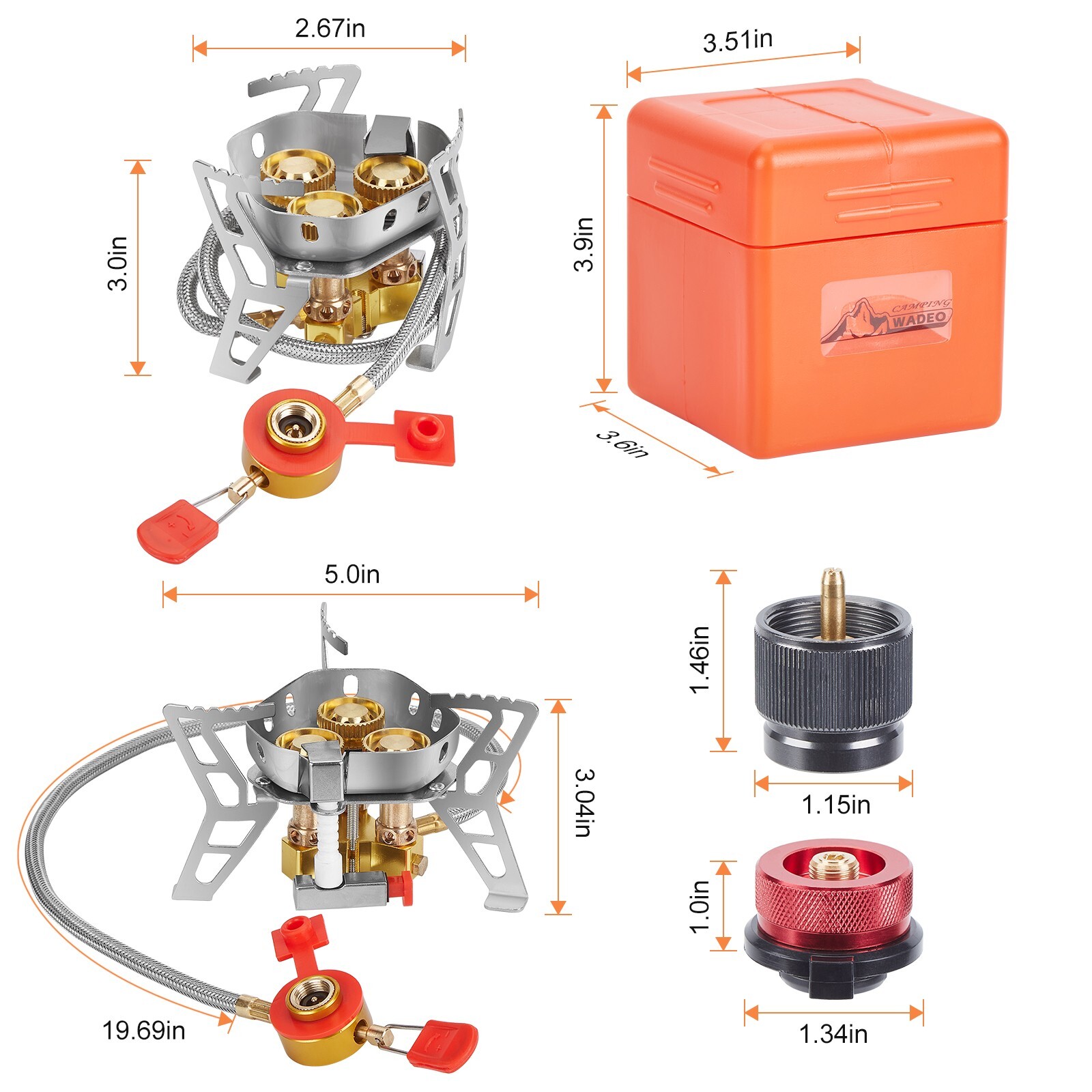 WADEO Windproof Camping Stove and Piezo Ignition 1 LB Propane Tank Adapter 6800W