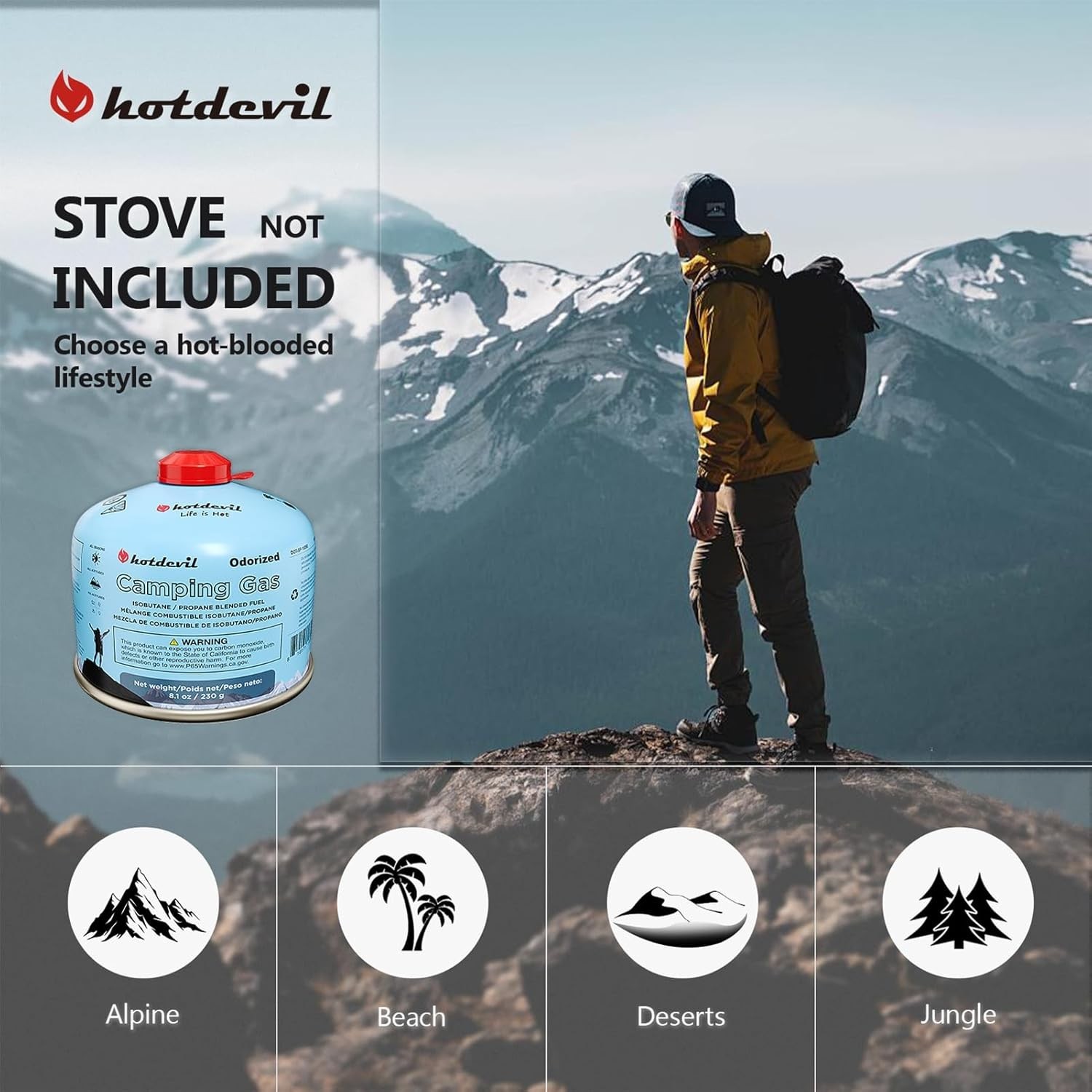 Hotdevil 6xCamping Stove Fuel Portable 100g Butane Propane Blend Isobutane Cas