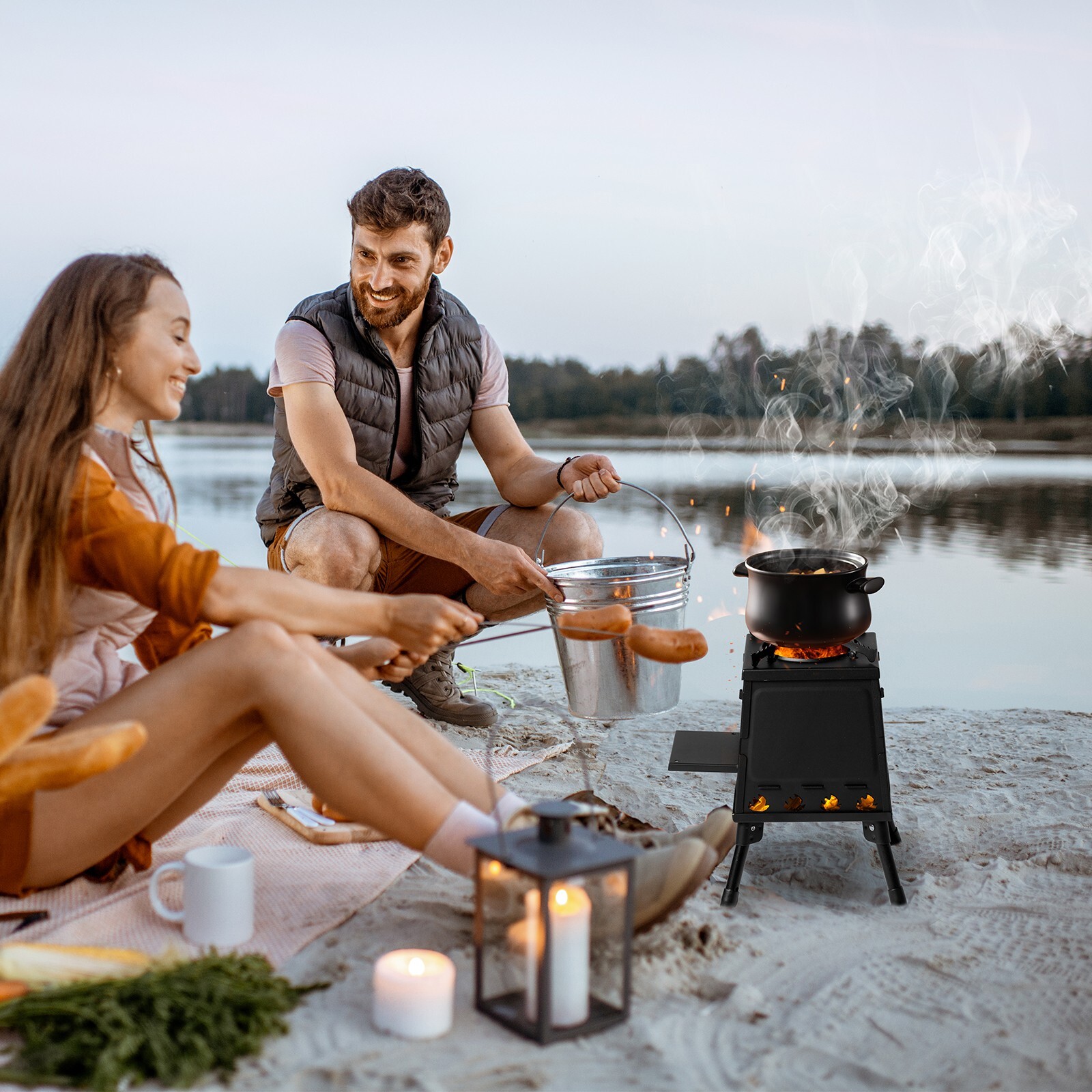 USA Portable Folding Wood Camping Stove Multi-Function Outdoor Cooking Equipment