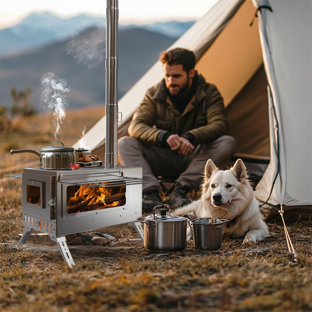 Stainless Steel Camp Tent Stove Log Wood Burning Stove for Outdoor Tent Shelters
