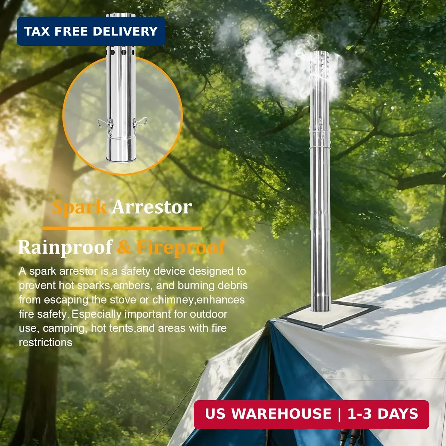 unho Stainless Hot Tent Stove 15in Wood Burning Stove with 6 Chimney Pipes for O