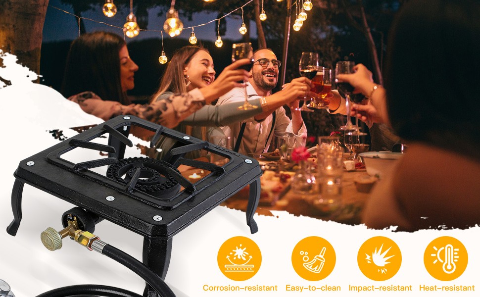 Single Burner Camping Stove Cast Iron Propane Gas LPG Outdoor BBQ Cooker US