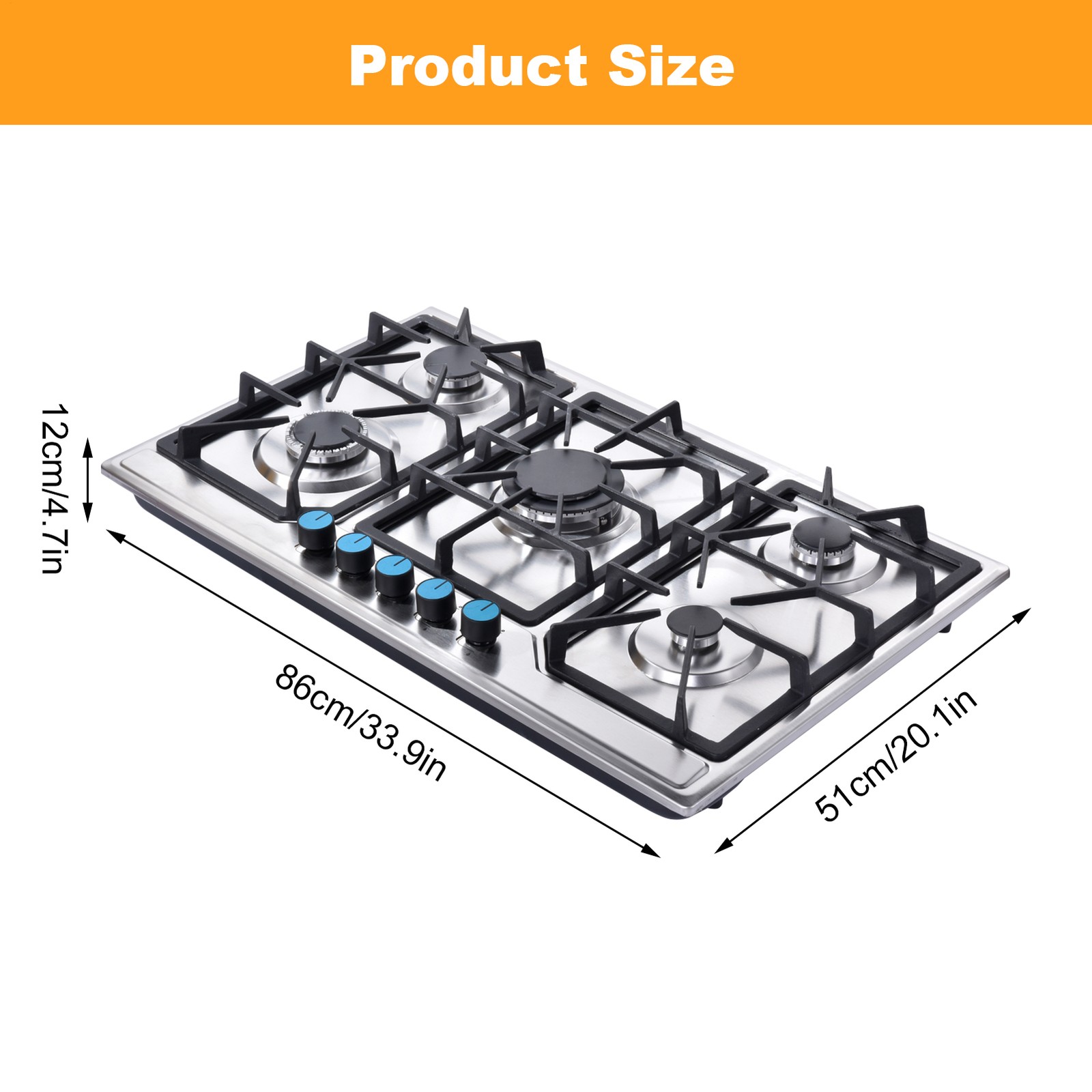 Gas Stove 5 Burner Propane Stove Portable Auto Ignition Gas Cooktop BBQ LPG Camp
