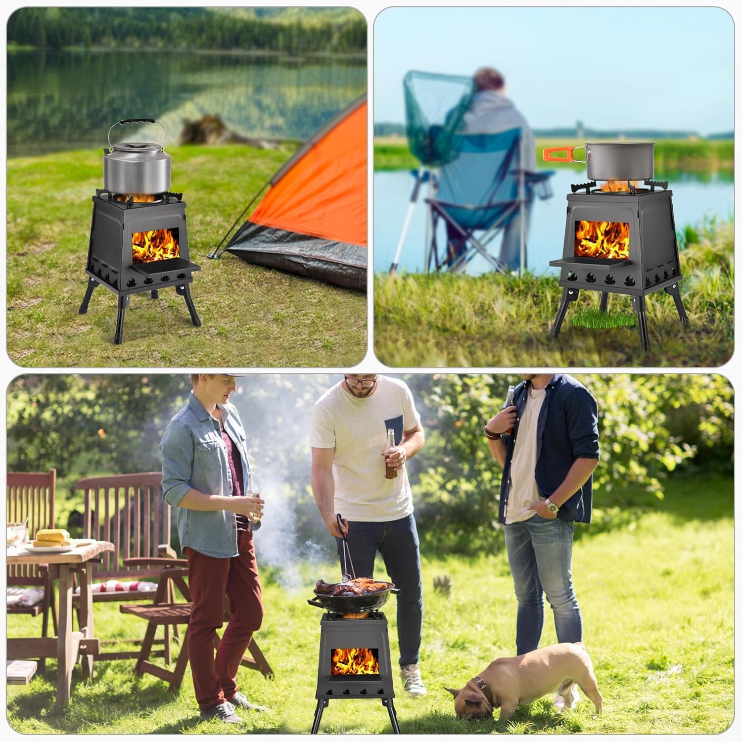 Wood Burning Camping Stove Portable Cast Iron Camping Wood Stove Oudoor Cooking