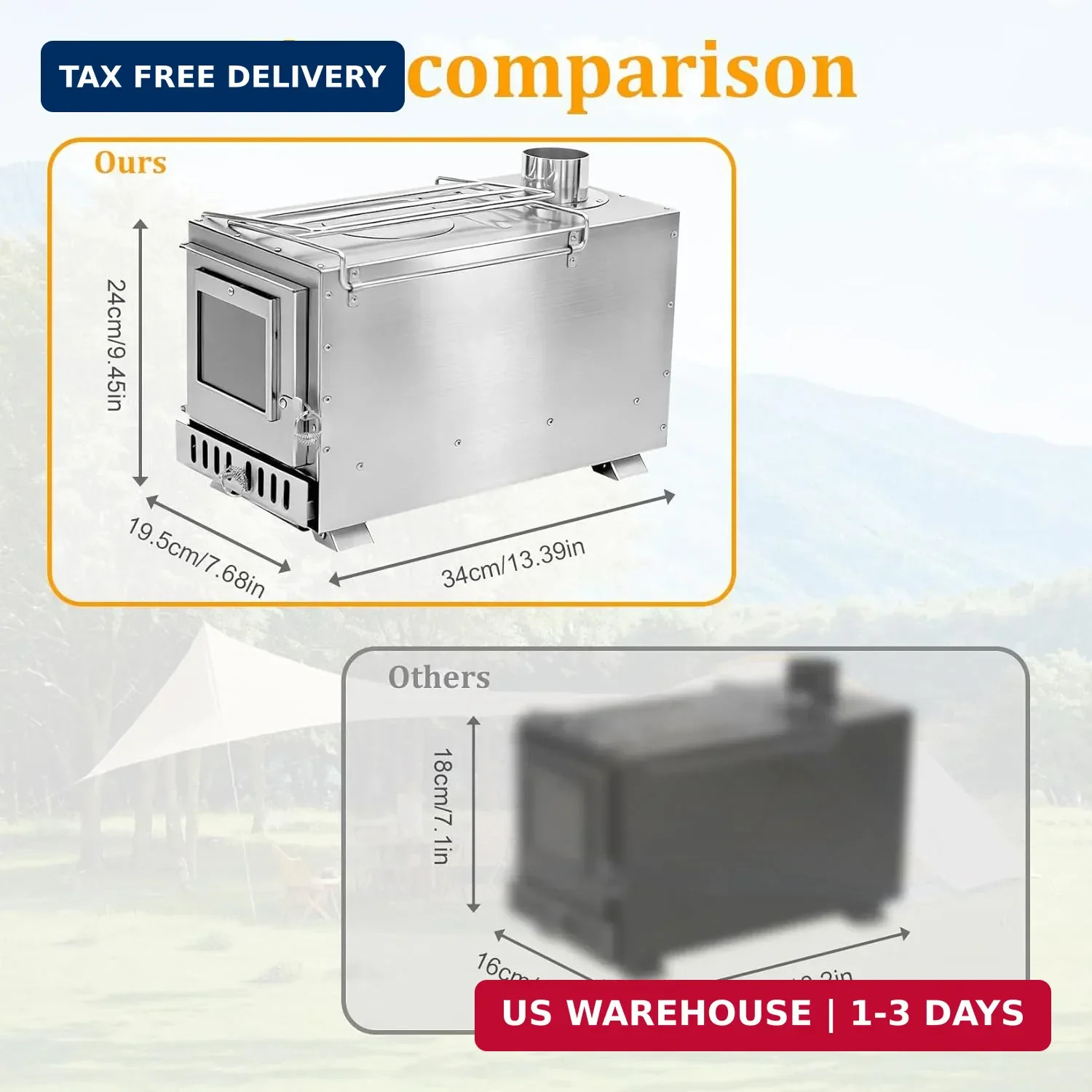 unho Stainless Hot Tent Stove 15in Wood Burning Stove with 6 Chimney Pipes for O