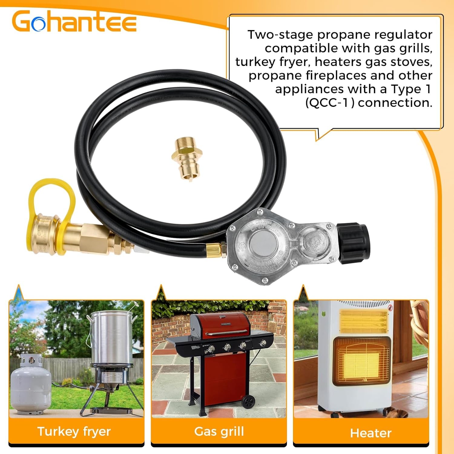 Two Stage Propane Regulator with 5FT Hose for QCC1/Type1 Tank, 3/4″…