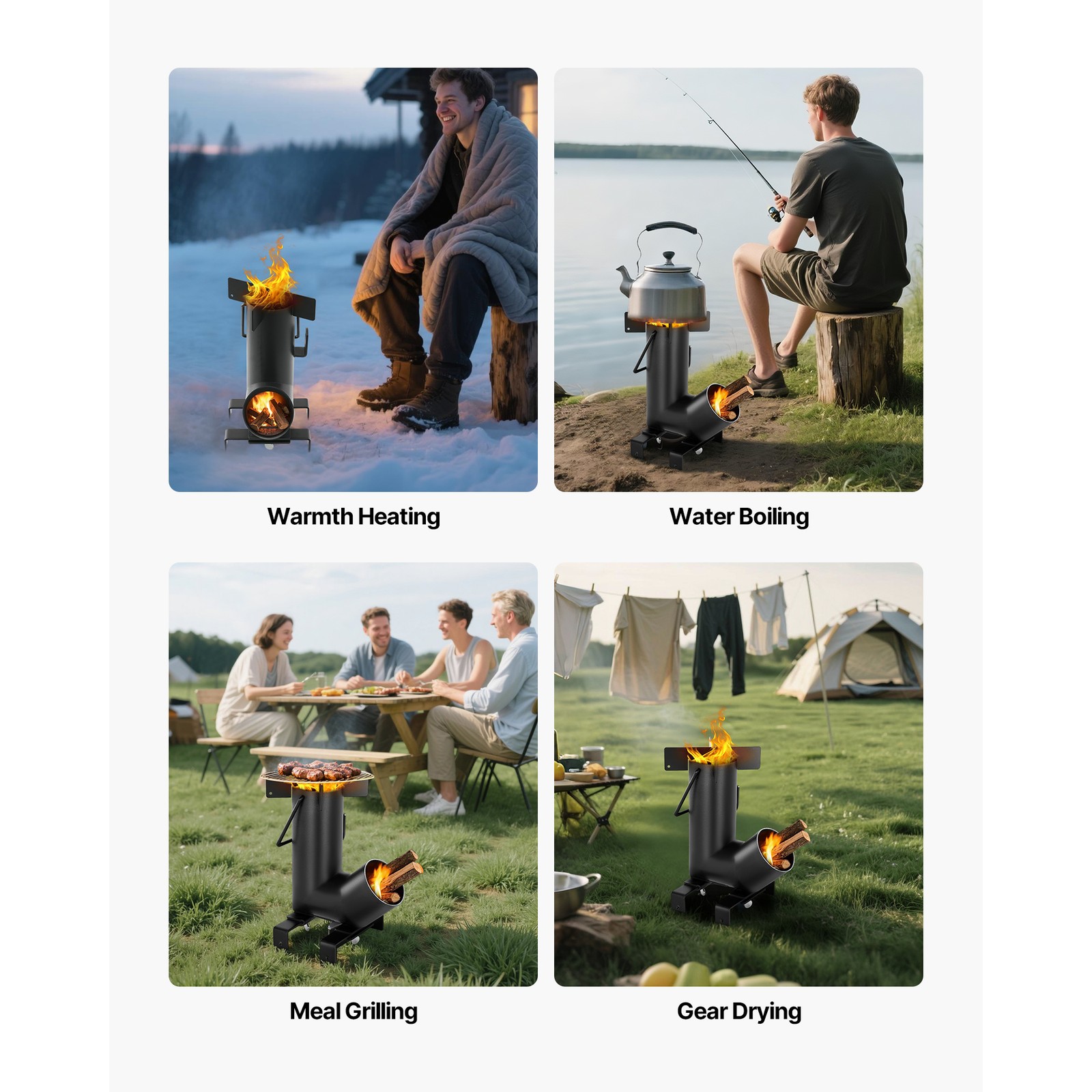 Uimoso Portable Camping Rocket Stove, Wood-Fueled, Carbon Steel, Black