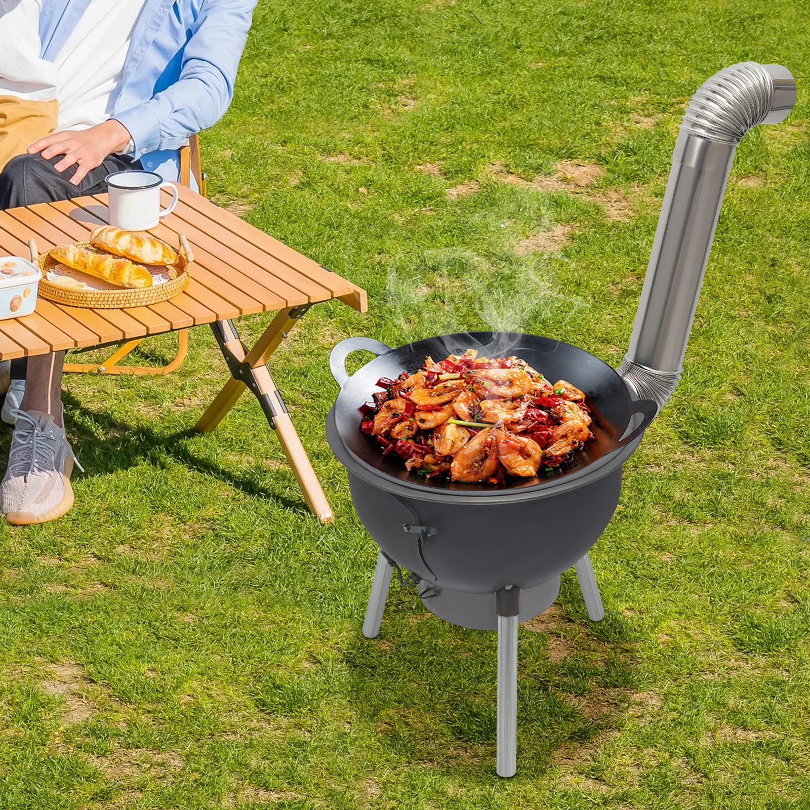 Wood Burning Stove with Grill Rack Charcoal Grill Camping Rocket Stove Outdoor