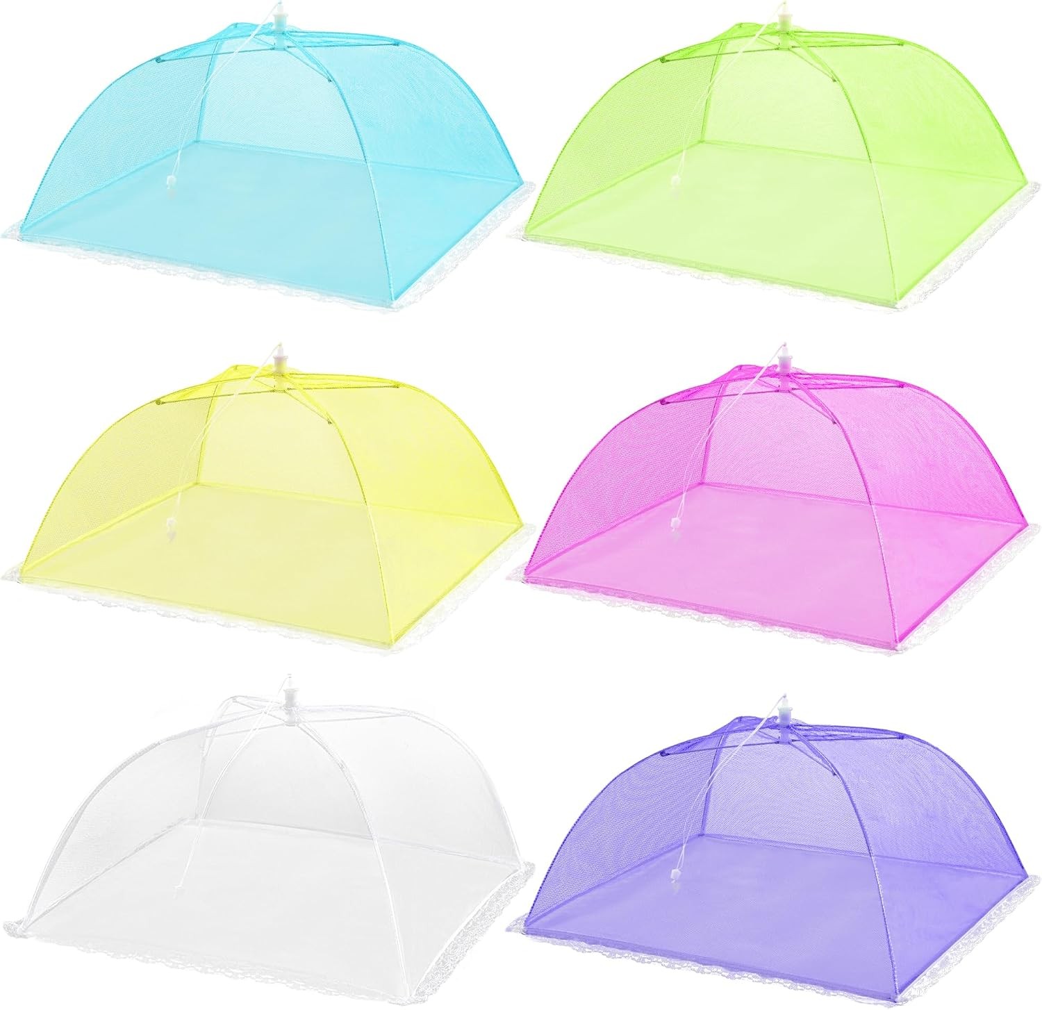 6 Pack Colored Pop-Up Mesh Food Cover Tent for Outside,17 Inches Reusable and