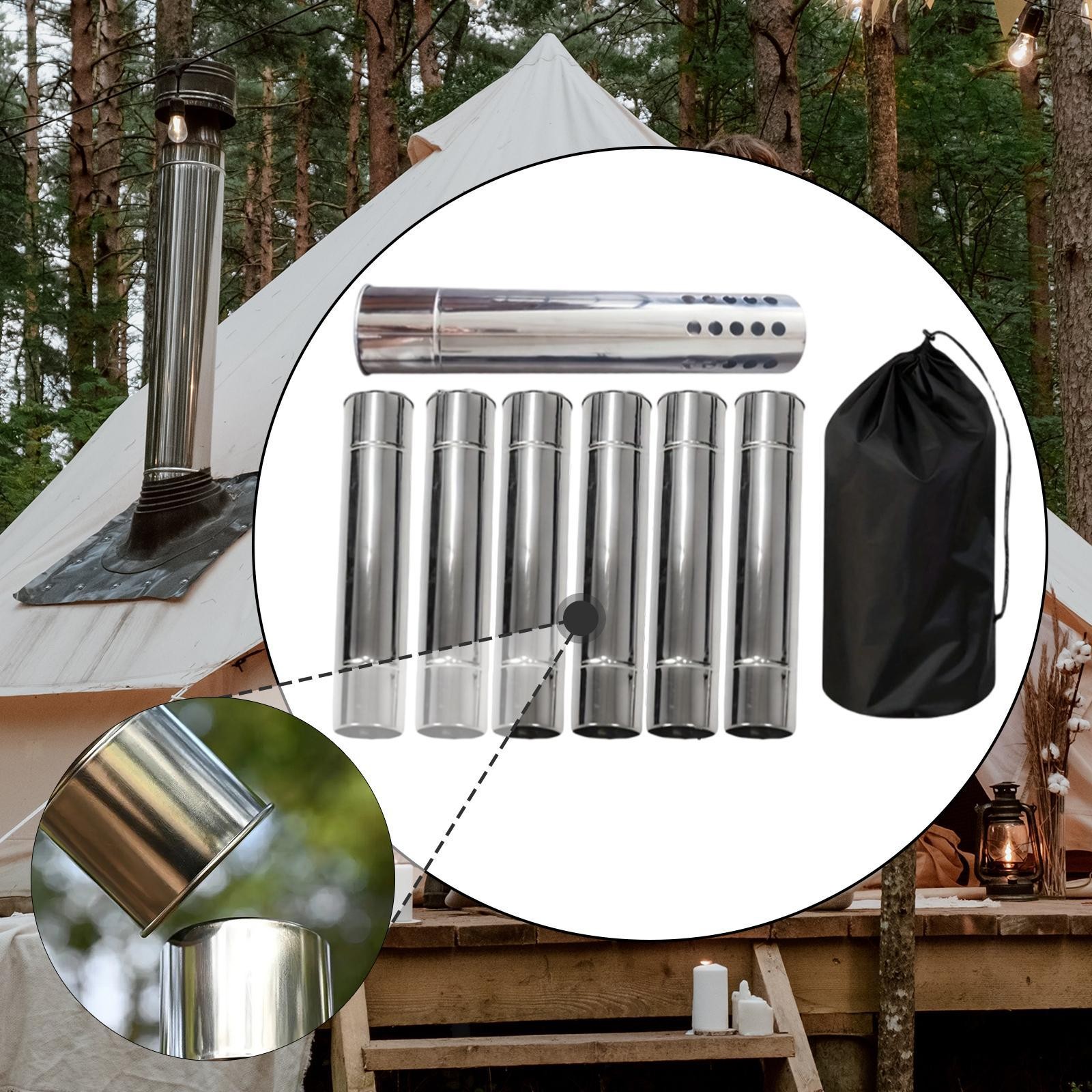 6x Chimney Pipes Camp Stove Pipe Tube Extension for Outdoor Camping Picnic