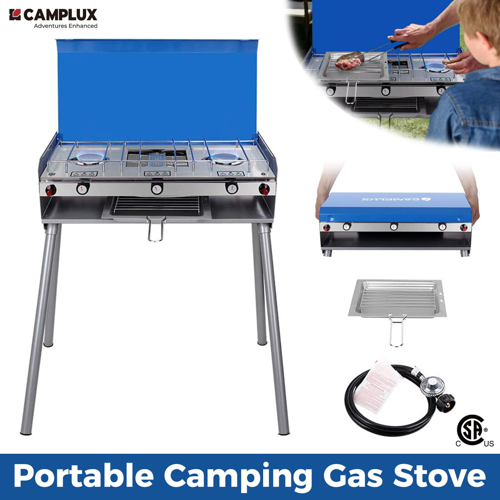 CAMPLUX Portable Camping Stove 2/3 Burners Outdoor Cooker Gas Stove BBQ Grill