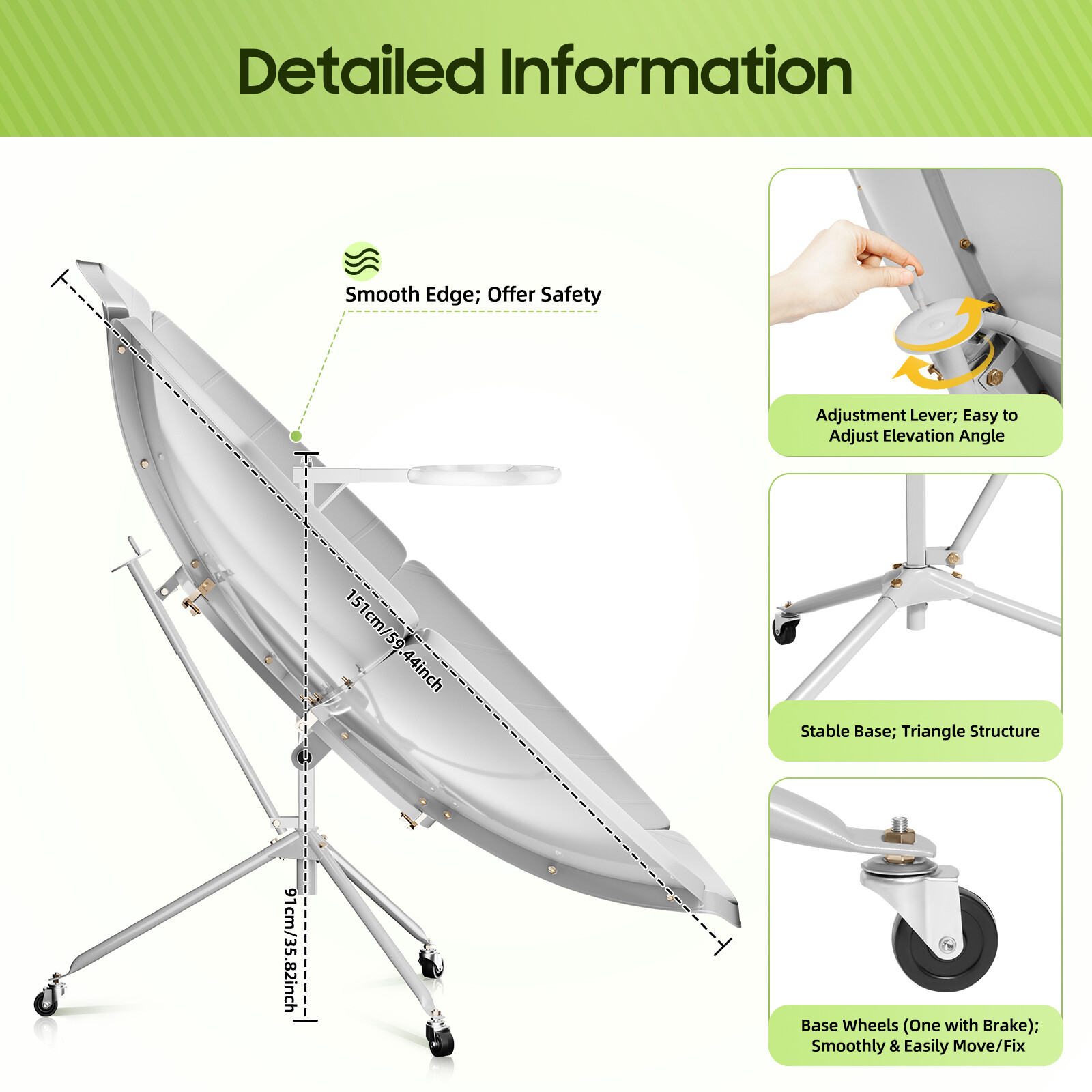 Parabolic Solar Cooker High Efficiency Sun Oven 700-1000°C Outdoor Camping 1800W
