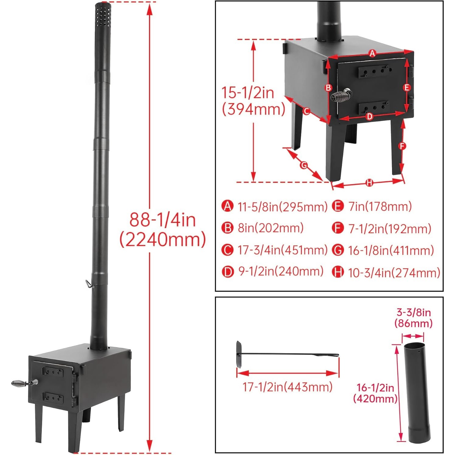 Steel Outdoor Wood Burning Stove for Cooking Hiking with Chimney Pipe Portable