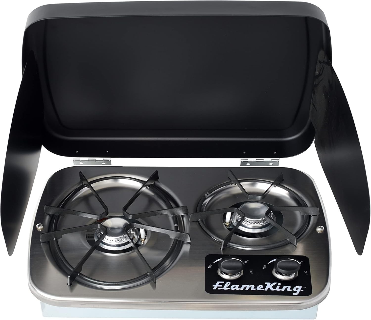 Flame King 2 Burner Drop In Propane Stove & Wind Shield For RV Camping LP Silver