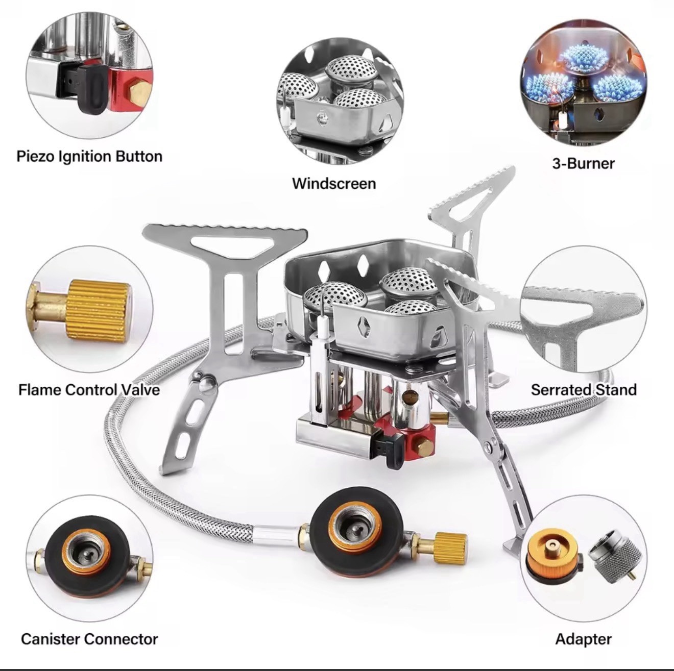 Windproof Three Head Furnace 3-Burner Gas Canister Stove .