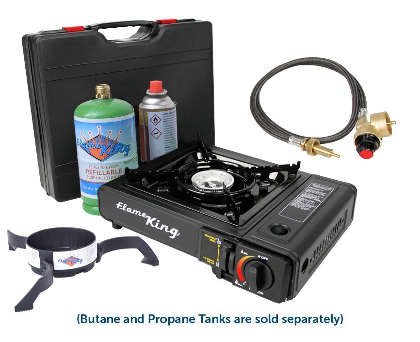 Portable Dual Fuel Butane/Propane Camping Stove Burner with Carry Case-Black