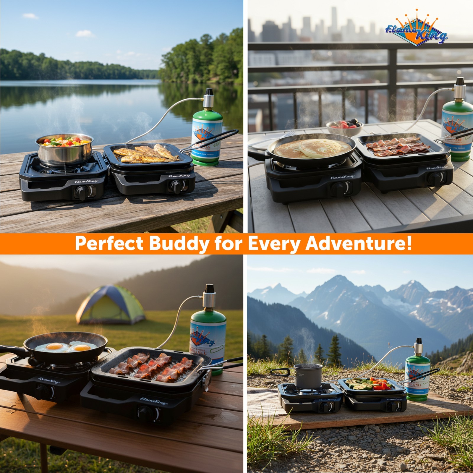 Foldable Dual Fuel Butane/Propane Camping Stove with Carry Case-Black