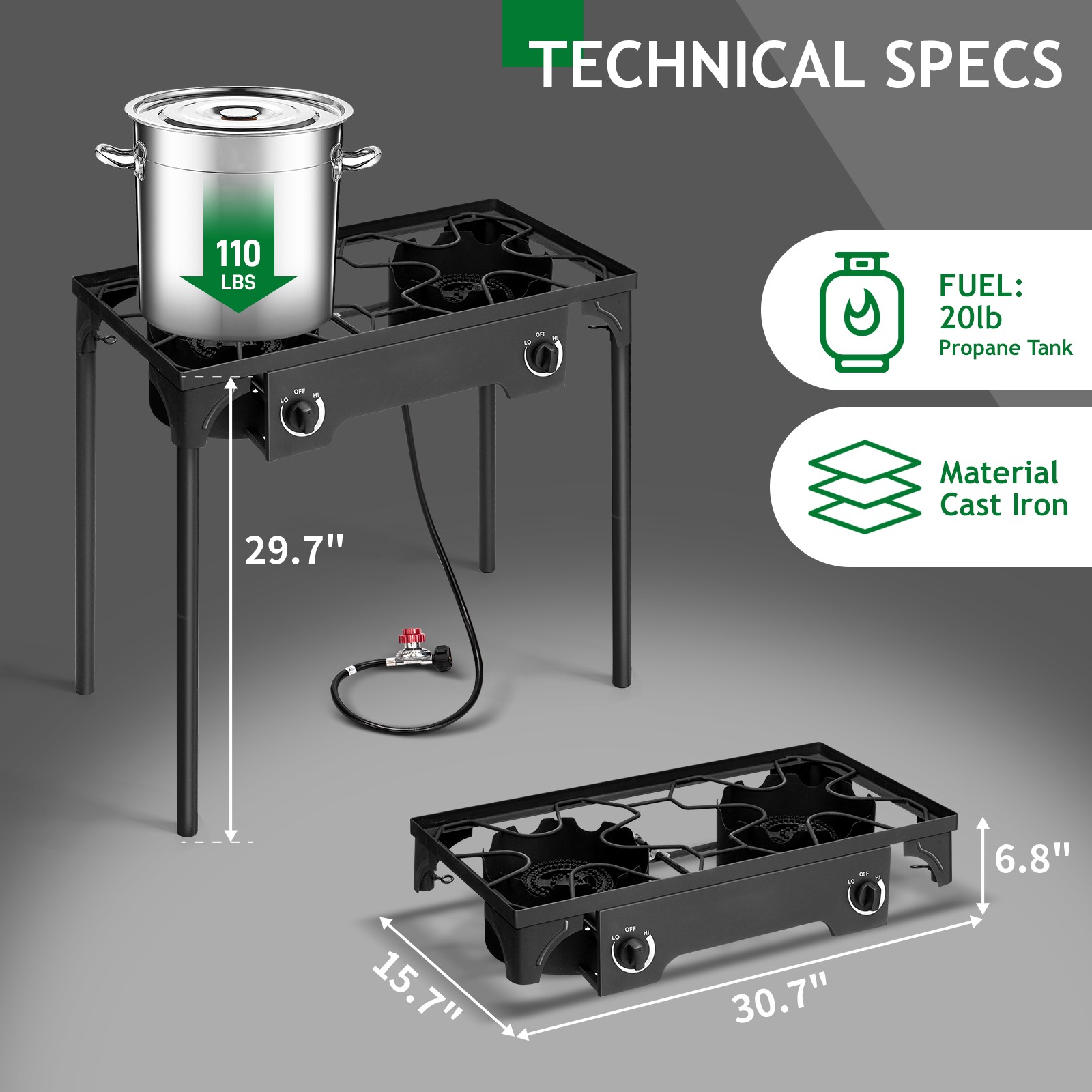 ZOKOP 2 Burner 150000 BTU Propane Cooker Outdoor Camping Stove 0-20 Psi Black