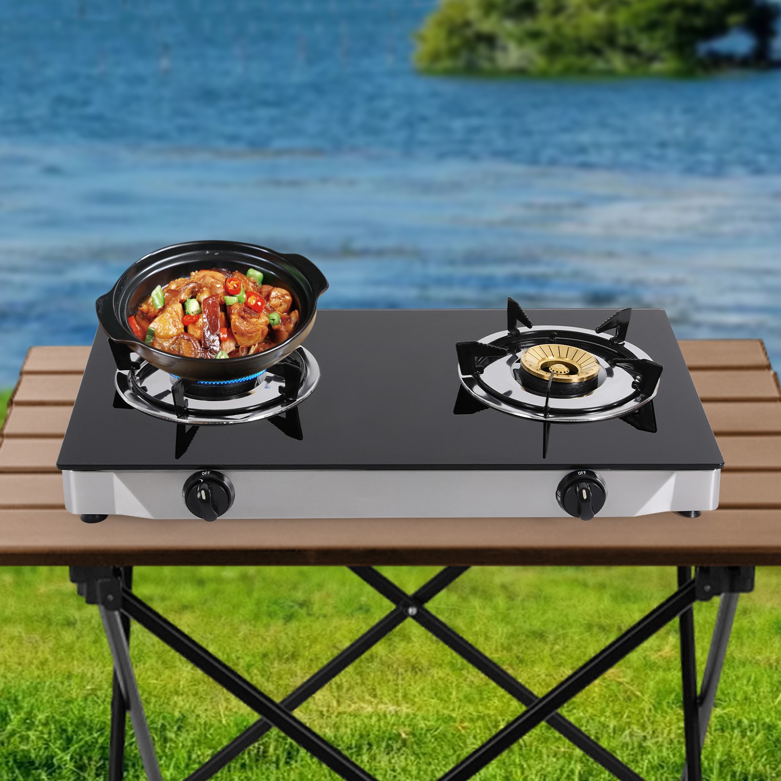 2-Burner Gas Stove Countertop Portable Auto Ignition Stove 28.35×14.96×3.15 inch