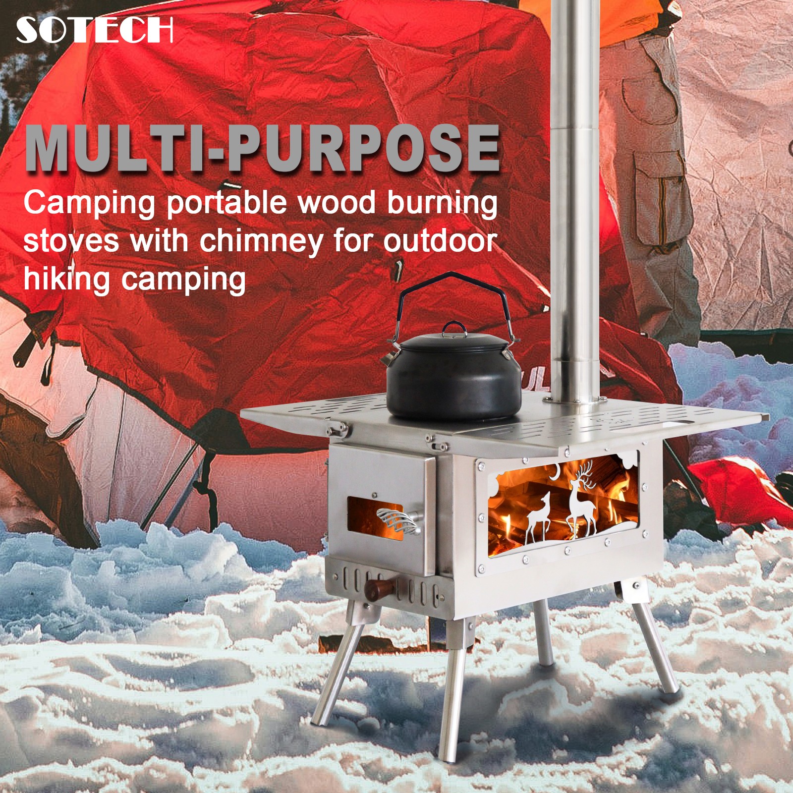 SOTECH Stainless Steel Wood Stove Portable Camp Fire Heater Grill Camping Hiking