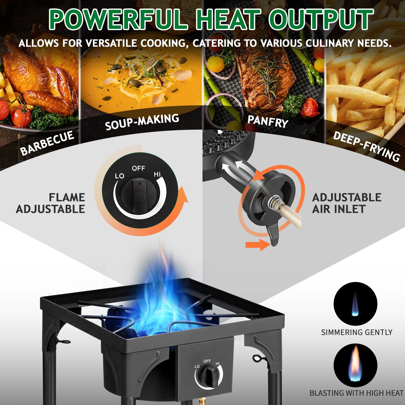 Square Single Burner Gas Propane Outdoor Stove 75,000 BTU long lasting Grill BBQ