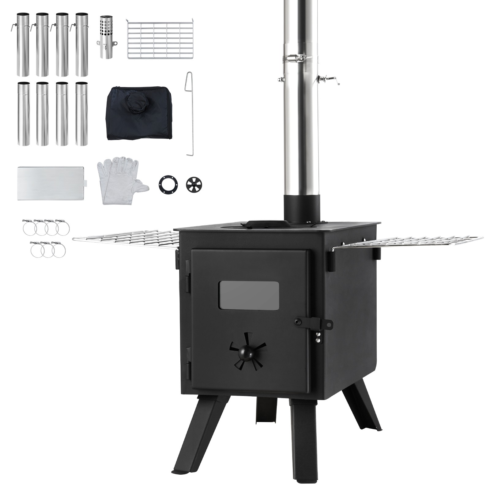 VEVOR Portable Wood Stove Camping Hot Tent BBQ Stove 86 in for Outdoor w/ Pipes