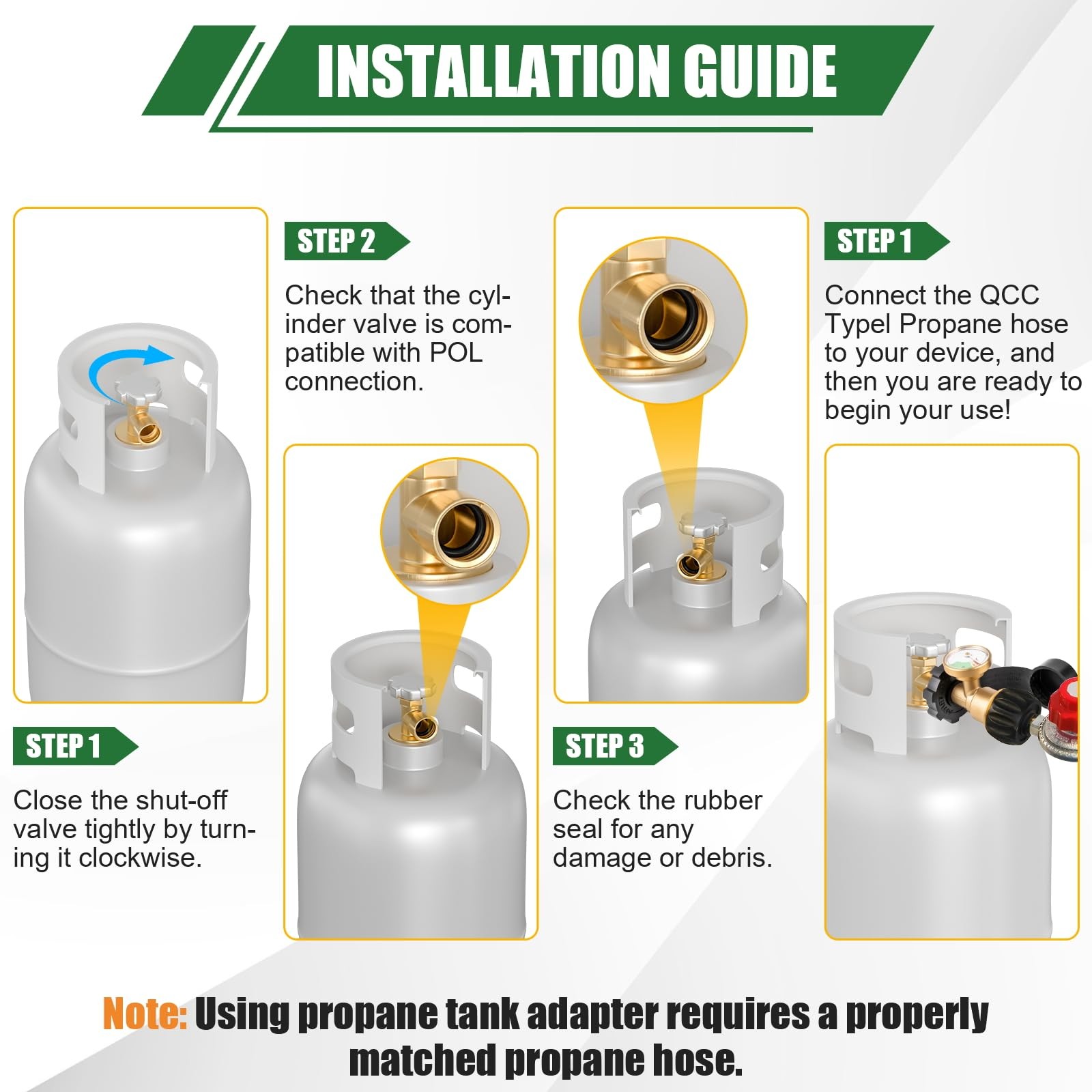 YEYETUO 100 lb Propane Tank Adapter, Gauge with Gauge, yellow