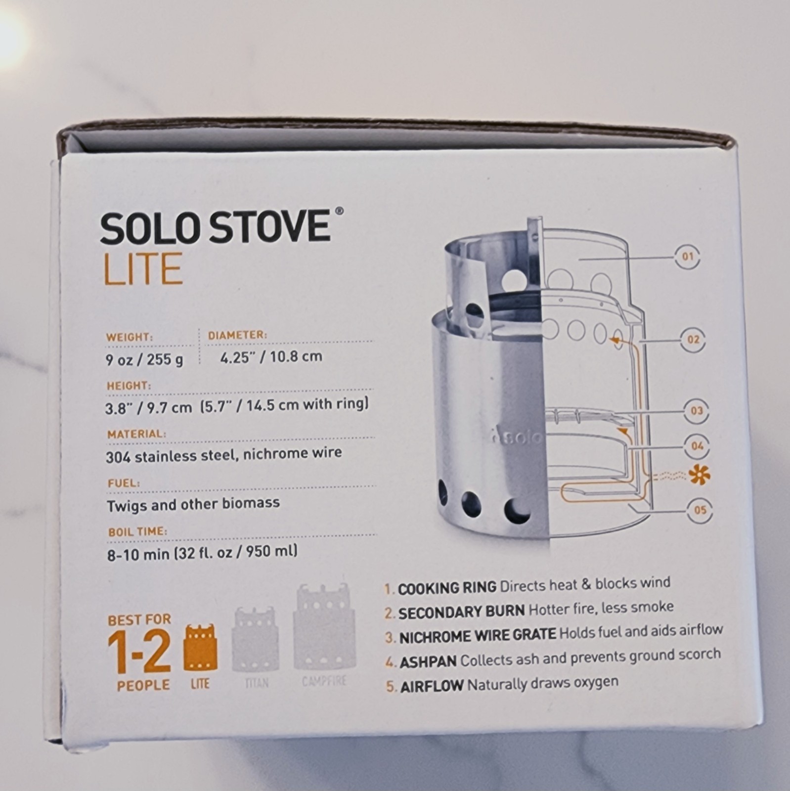 Solo Stove Lite Wood Burning Steel Stove Low Smoke Backpacking Camping New NIB