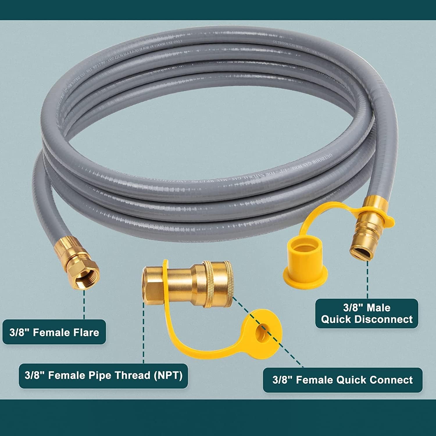 GASPRO 12 Feet 3/8″ ID Natural Gas Hose, Low 12 Feet, Gray, Gold, Yellow