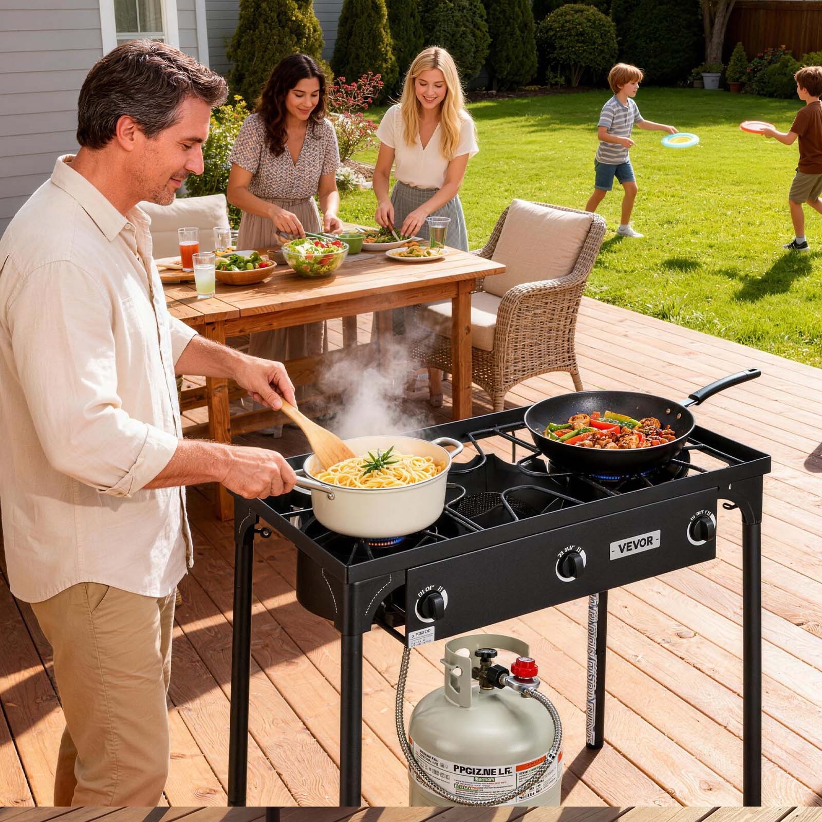 VEVOR 3 Burner Propane Gas Stove 225000 BTU Outdoor Camping Cooker with Shield