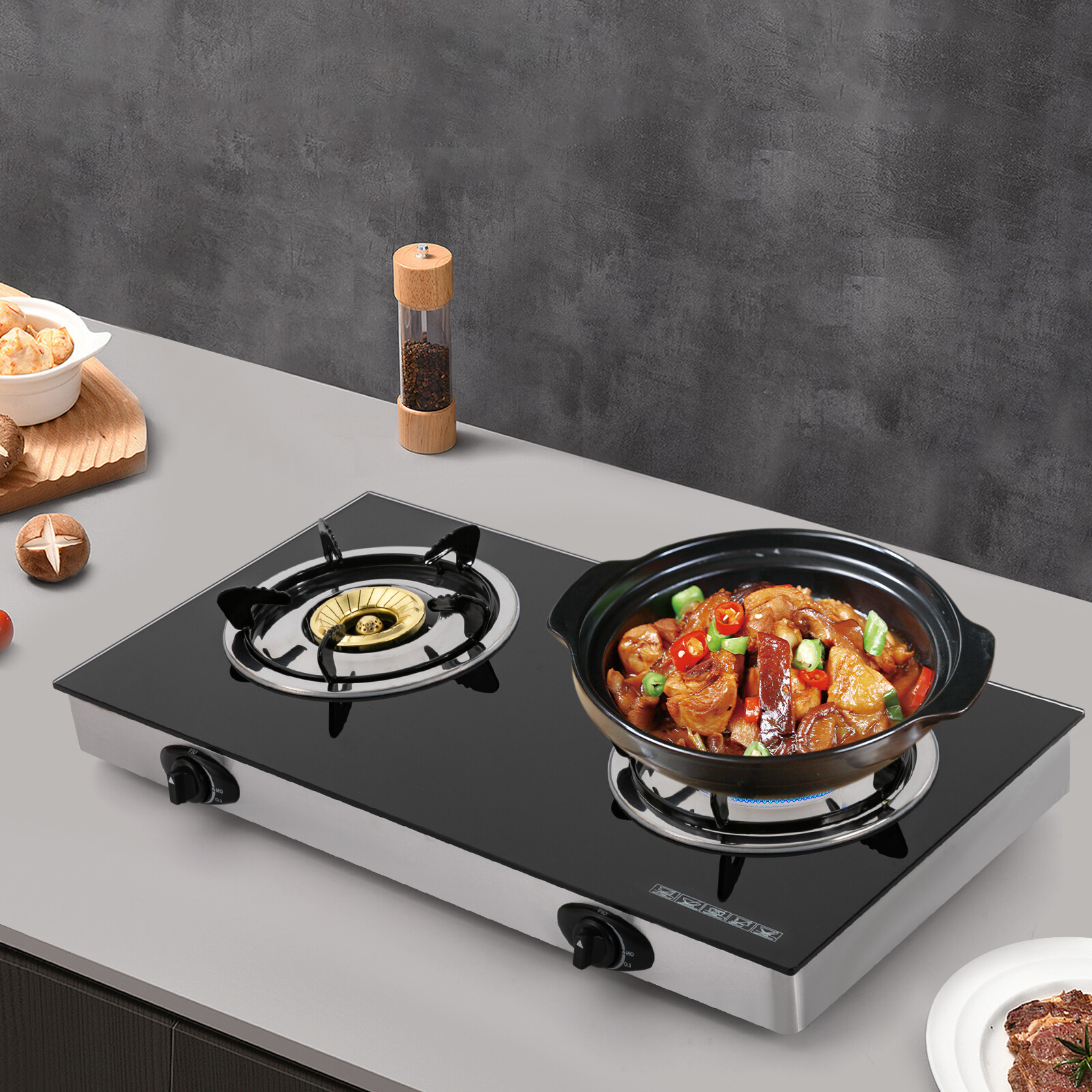 2-Burner Gas Stove Countertop Gas Stove Portable Auto Ignition LPG Stove Durable