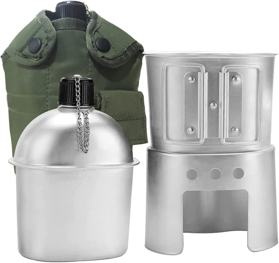 Military Aluminum Canteen with Cup & Stove Set – Perfect for Outdoor Adventures