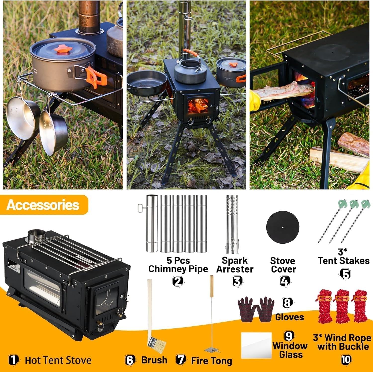 Tent Stove Wood Stove W/ Tall Feet,Portable Hot Tent Stove