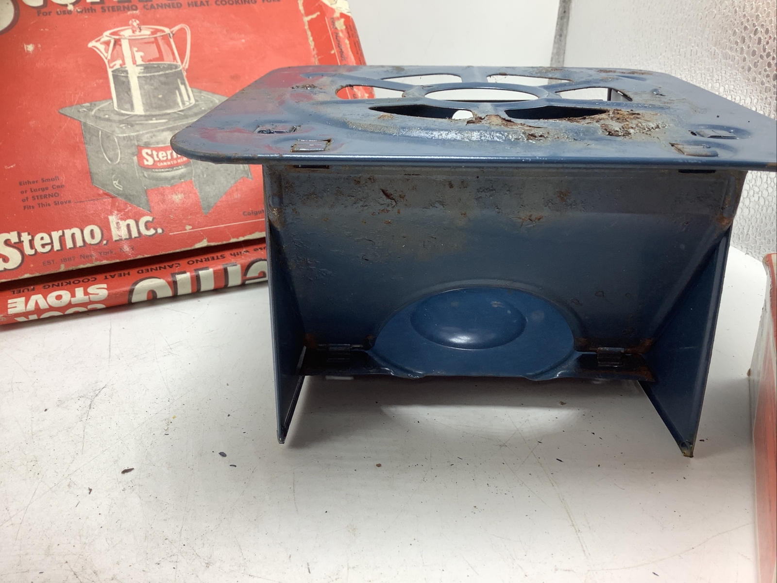 Bundle Vintage Sterno Folding Cook Stove No. 33 w/ Box and 4 cans cooking fuel