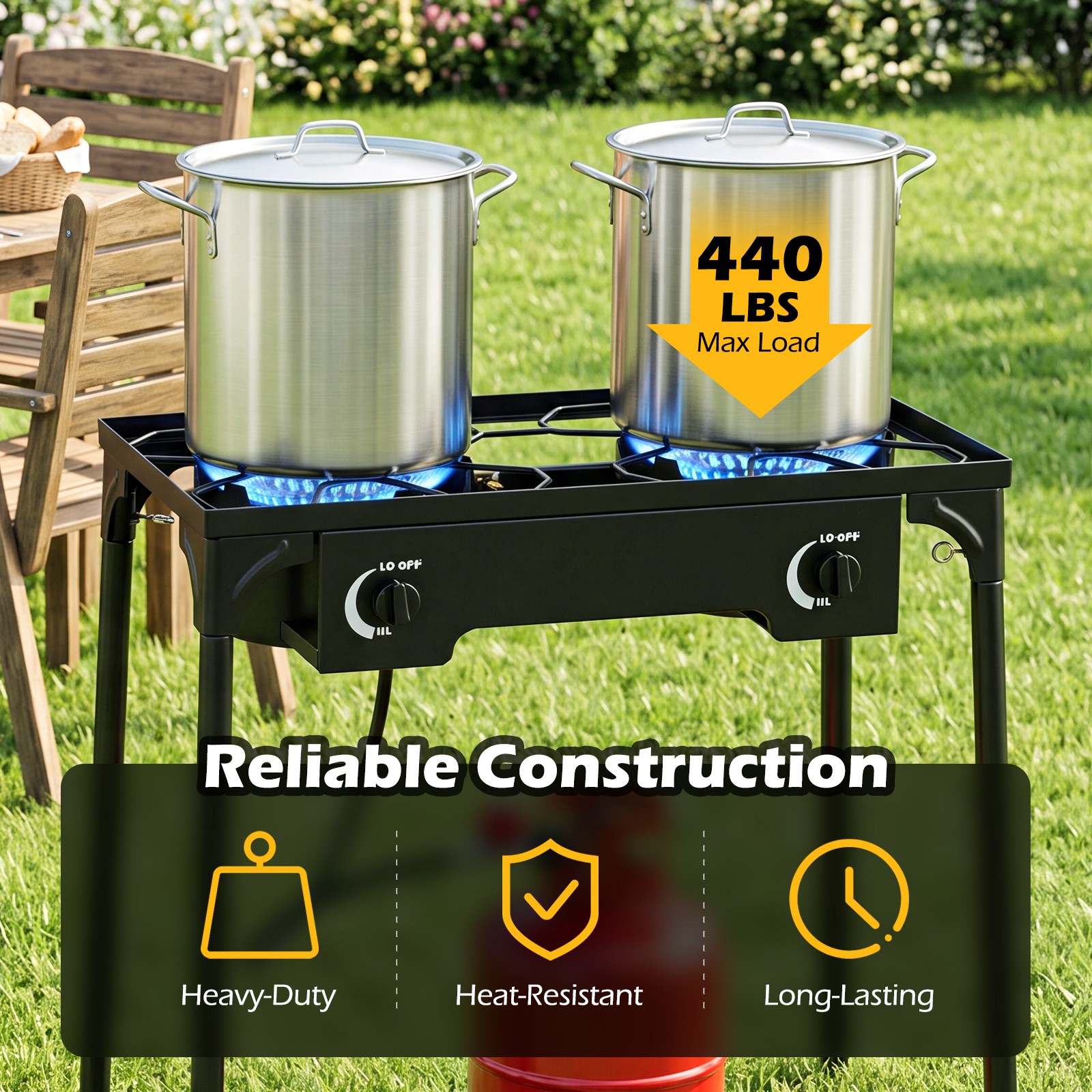 2 Burner Outdoor Propane Gas Stove w/Adjustable Regulator & Hose 160000 BTU
