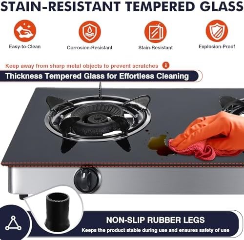 Llamaviva 2 Burner Propane Stove, High Output Gas Cooktop with Tempered Glass Su