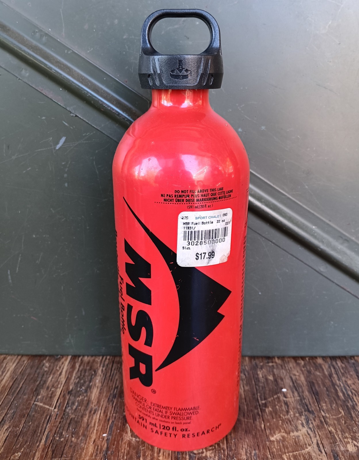 MSR Liquid Fuel Bottle 20 oz Red Aluminum Camping Backpacking Child & Leak Proof