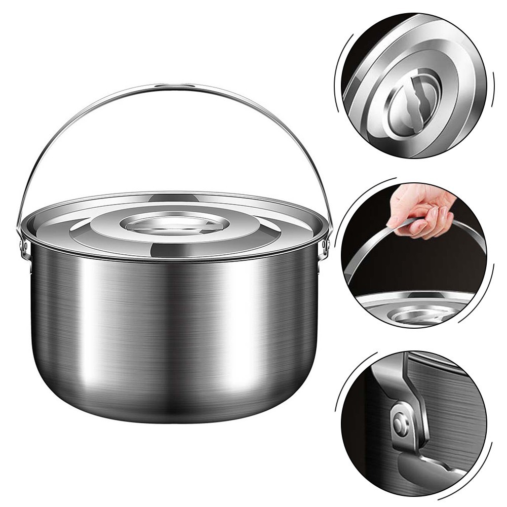Stainless Steel Camping Cookware Pot with Lid and Handle for Outdoor Use