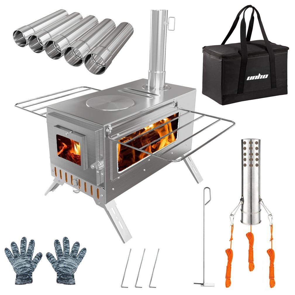 Stainless Steel Camping Wood Burning Stove Tent Stove fr Outdoor Heating Cooking